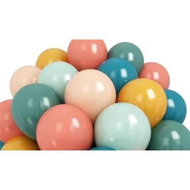 Imagem de Boho, pacote com 60 balões de arco-íris, retrô, azul-petróleo, rosa, laranja claro, amarelo, verde sálvia, azul empoeirado, balões coloridos para Ação de Graças, outono, outono, aniversário, casamento
