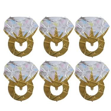Imagem de Conjunto de balões de folha de alumínio com anel de diamante, decorações premium para festa de casamento, 6 pacotes, formato esférico, chá de panela, balões para eventos de noivado (Ouro)