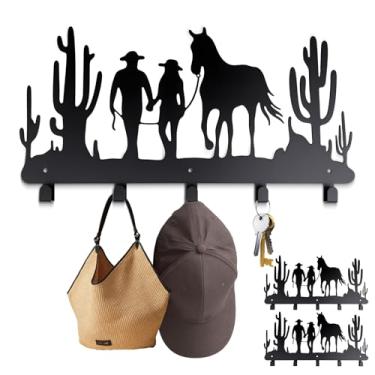 Imagem de Otoolling 2 peças de ganchos de casaco de cowboy ocidental, decoração de arte de parede, porta-chaves de caubói, chapéu, mochila, cabide de armazenamento doméstico, decoração para cozinha, entrada