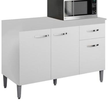 Imagem de Balcao Com Tampo 120 cm Gabriela REAJL Moveis, Branco Preto Flex