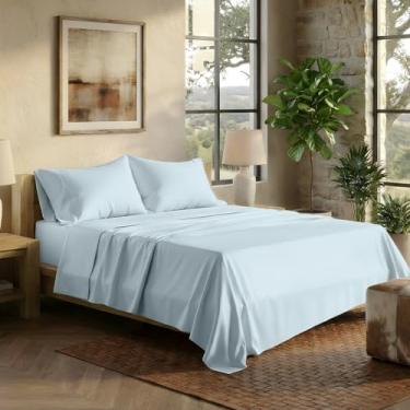 Imagem de TEXAS LINEN CO. Jogo de lençóis King 100% algodão egípcio – Lençóis de luxo de algodão egípcio série 2000 King Size (4 peças, azul claro), sedoso macio e refrescante, lençol de coleção de hotel com