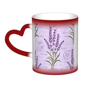 Imagem de Caneca de café divertida com estampa de lavanda, copo de cerâmica com mudança de cor sensível ao calor 12 Oz, para café/chá/leite/cacau, para adolescente/aniversário/festival/presentes