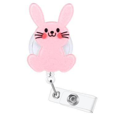 Imagem de Carretel de crachá de enfermeira engraçado coelhinho da Páscoa, rosa fofo animal retrátil porta-crachá pediátrico, etiqueta de nome, clipe de crachá de mola para RN CNA LPN MA OB/GYN enfermeira