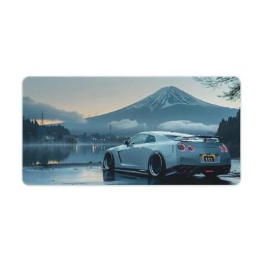 Imagem de HouLaiZhe Tapetes de mouse brancos JDM Car R35, Mount Fuji, Lake Surface Gaming Mouse Pads JDM Car Desk Pads grandes para teclado de mesa de computador 30 x 60 cm