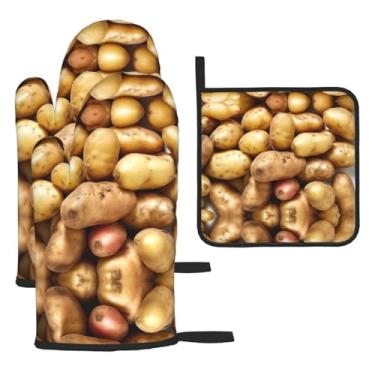 Imagem de Garden Potatoes – Conjunto de cozinha essencial com 3 peças, luvas resistentes ao calor e aderência da tampa, proteção para churrasco no forno, design de armazenamento suspenso.