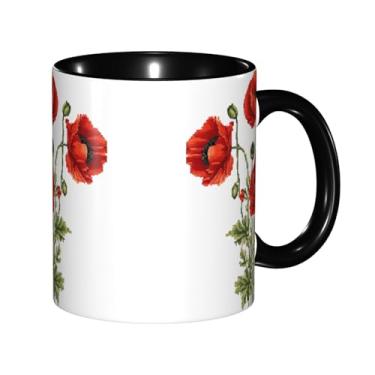 Imagem de Zeraoke Linda estampa de flores de papoula canecas de café criativas, personalizadas, presente para família, tamanho de 325 ml, unissex