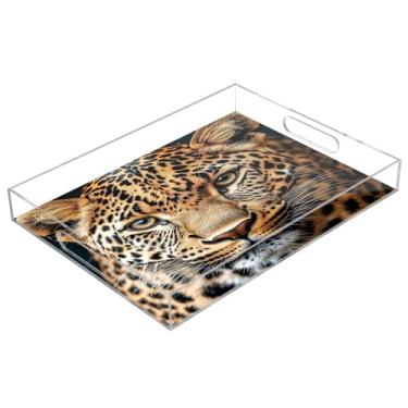 Imagem de STAYTOP Bandeja de servir acrílica de leopardo marrom vívido, 15,7 x 11,20 cm, bandejas decorativas à prova de derramamento, organizador de bancada para café da manhã, chá, comida, maquiagem