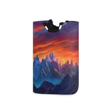 Imagem de Wassud Montanha de pintura a óleo (2) cesto de roupa suja grande saco de roupa suja dobrável com alças essenciais para acampamento e banheiro