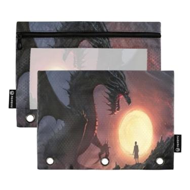 Imagem de Wassud Bolsa de lápis para fichário de 3 anéis, bolsa transparente com zíper liso, grande, fichário de dragão de fogo preto para fichário, pacote com 2