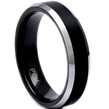 Imagem de PCH Jewelers Aliança de casamento de tungstênio preto ou presente com acabamento escovado de 6 mm, Titânio, ouro, tungstênio