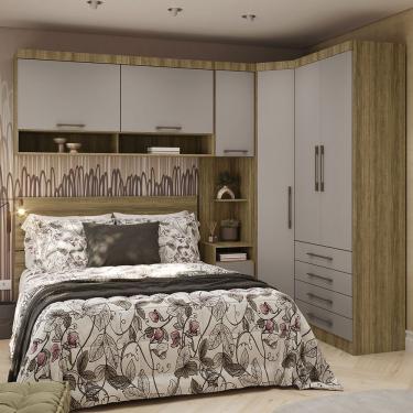 Imagem de Quarto Casal 5 Módulos E Cabeceira Paris Luciane Móveis Avelã Pf-cinammon Pf