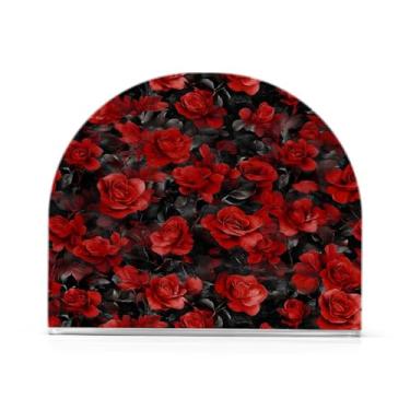 Imagem de Qilmy Porta-guardanapos rosa vermelha do dia dos namorados para mesas - porta-guardanapos para cozinha, porta-guardanapos de mesa, porta-guardanapos de coquetel, porta-guardanapos moderno, guardanapos