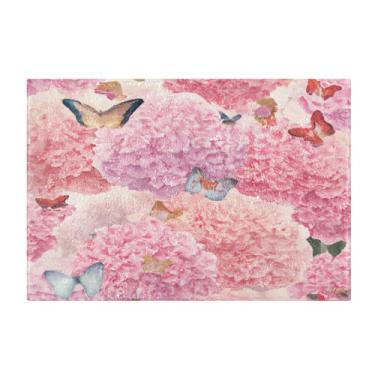 Imagem de Burbuja Tapete de banho rosa Hydrengia Butterfles, tapete de banheiro absorvente extra macio com suporte antiderrapante para banheiro, banheira, chuveiro, 41 x 61 cm