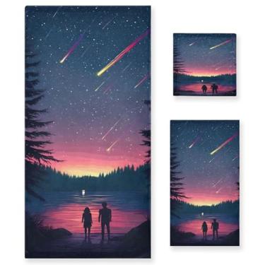 Imagem de xigua Conjunto de toalhas de banheiro noturno estrelado absorvente macio 3 peças toalha de banho toalha de mão toalhas decorativas para banheiro, academia, hotel, praia, piscina