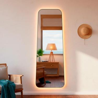 Imagem de Espelho Orgânico Tetris com Led 170x70 Grande de Parede Decorativo para Sala Quarto Banheiro (Led Quente)