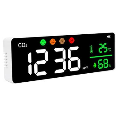 Imagem de Eujgoov Detector de CO2 para Montagem Em Parede Monitor de Qualidade do Ar Com Display LED Alertas de Cores de 4 Estágios para Acampamento Em Casa, Escritório, Carro Escolar, Tecnologia