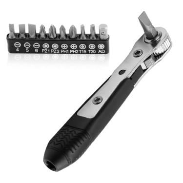 Imagem de Conjunto de mini chave de fenda catraca, chave catraca de ângulo reto de 36 dentes, chave catraca com brocas e extensão – Ferramenta compacta para espaços apertados, Phillips, com fenda, hexagonal