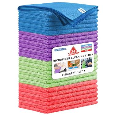 Imagem de HOMERHYME Pano de limpeza de microfibra, pacote com 24 panos de limpeza, 30,5 x 28 cm, panos de lavar sem fiapos, toalhas de microfibra reutilizáveis para casa e cozinha, banheiro, apartamento