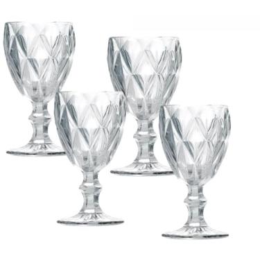 Imagem de Kit 2,4,6 Taças Diamante Vidro Transparente Resistente Gourmet Para Bebidas e Sobremesa 340ML(4 TAÇAS)