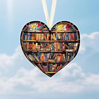 Imagem de Pingente de livro mundial e dia de direitos autorais, enfeites de acrílico em forma de coração, presente ideal para amantes de livros, adequado para escola, chaveiro, parede de quarto, decoração