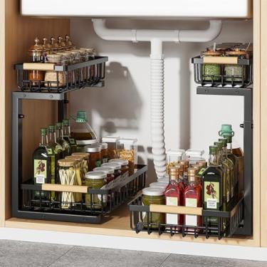 Imagem de Organizador embaixo da pia, organizador de armário de 2 camadas, organizador sob a pia da cozinha, pacote com 2, organizador de pia sob o banheiro, organizador de armário deslizante de metal para