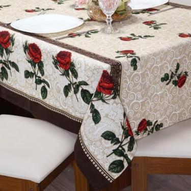 Imagem de Toalha De Mesa 8 Cadeiras 2,50m x 1,45m Linhão Várias Estampas Algodão(Rosas Barra Marrom)