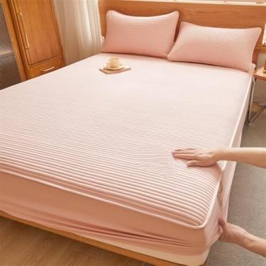 Imagem de Lençol elástico, capa de cama de colchão acolchoado, roupa de cama luxuosa, lavável na máquina, macio, sem rugas, fácil instalação, para casa e hotel - rosa |||180 x 200 cm
