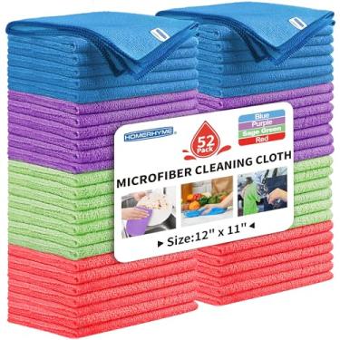 Imagem de HOMERHYME Pano de limpeza de microfibra, pacote com 52 panos de limpeza multicoloridos para limpeza, toalhas de microfibra reutilizáveis para carro, cozinha, banheiro e suprimentos de limpeza
