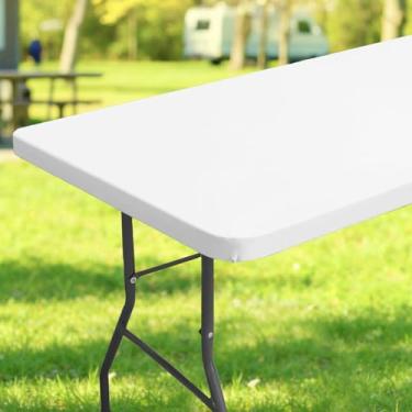 Imagem de Veblandy Toalha de mesa retangular, toalha de mesa elástica de poliéster impermeável, capa de mesa elástica lavável para piquenique, acampamento, festa, casamento, exterior, interior (76 x 122 cm