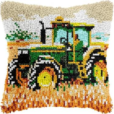 Imagem de Kits de travesseiro de trinco para trator agrícola, capa de almofada, artesanato, crochê, tricô, gancho, fronha, artesanato, bordado, kits de gancho, conjunto de material 43 x 43 cm (180)