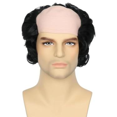 Imagem de Touca careca com cabelo careca, peruca branca curta encaracolada de cabeça de velho careca, touca de homem velho, trapézio de cabelo macio sintético, para cosplay de fantasia, para mulheres e homens