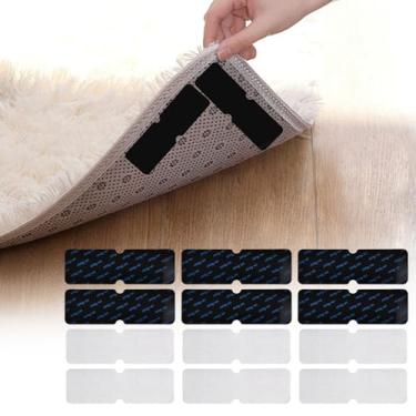 Imagem de 12 peças de tapete antiderrapante reutilizáveis e laváveis tapetes de fita dupla face tapetes adesivos fortes fita adesiva para azulejo de madeira laminado de vinil, não danifica o chão