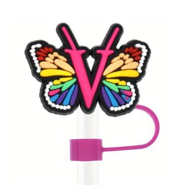 Imagem de Tampa de palha borboleta – 9 peças de topo de tampa fofas reutilizáveis, topo de silicone compatível com copos de 30 e 1,134 g, tampa protetora para uso diário