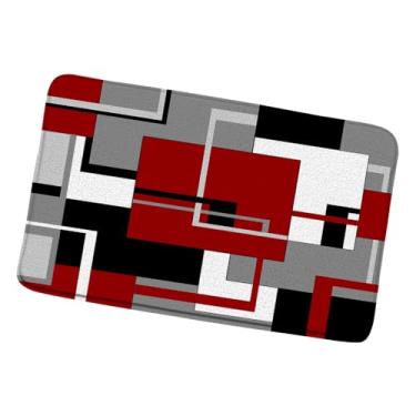 Imagem de Tapete de banho geométrico vermelho, preto, branco e cinza, abstrato, minimalista, geometria, meados do século, tapetes de banheiro, capacho de cozinha, tapete de banheiro 45 x 75 cm