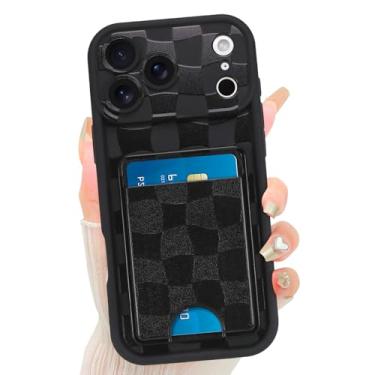 Imagem de Fiyart Capa carteira projetada para iPhone 17 Pro Max para mulheres com compartimento para cartão de crédito bonito tabuleiro de xadrez fino macio TPU capa de telefone xadrez 6,9 polegadas - preta