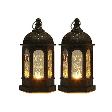 Imagem de Hitopin 2 Peças De Decoração Lanterna Ramadã, Vela, Lâmpada Led Eid Mubarak, Decoração, Mesa Para Pendurar Em Casa, Suprimentos Criativos Festas (Preto)