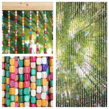 Imagem de Cortina com contas de bambu para portas, contas feitas à mão, boho, com contas, divisória de madeira natural para decoração de janela de entrada de armário (arco-íris, 90 × 190 cm/35 × 75 pol)