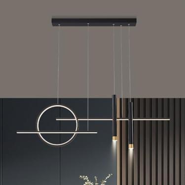 Imagem de Luminária pendente LED com intensidade regulável, design de foco para mesa de jantar e cozinha - Luminária de teto moderna com controle remoto (Preta, 100 cm de comprimento)