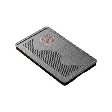 Imagem de Bandeja de chá de pedra preta artificial bandeja de chá de drenagem de gongfu chinês retangular Kung Fu bandeja de servir com armazenamento de água para servir alimentos, bandeja de café e chá