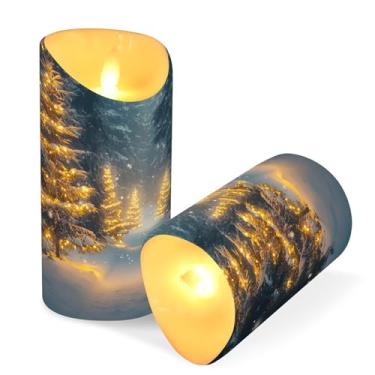 Imagem de Blueangle Pacote com 2 lindas árvores de Natal velas sem chama com controle remoto e temporizador, velas LED cintilantes (7,6 cm x 9,9 cm) para decoração de casa, casamento, acampamento (317)