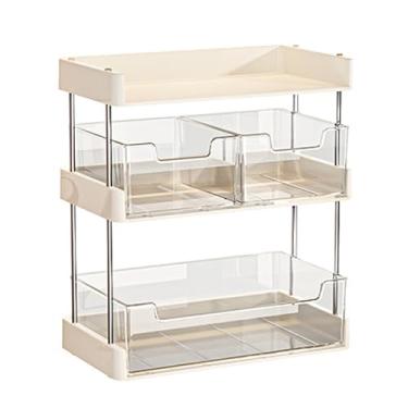 Imagem de ASHATA Organizador de Maquiagem Transparente de 3 Camadas Com Gaveta, Armazenamento de Cosméticos para Bancada de Cômoda e Penteadeira de Banheiro, Suporte para Cuidados Com a Pele para (Branca)