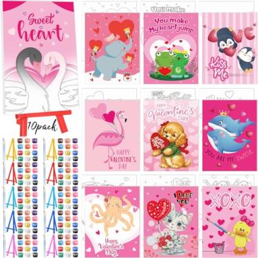 Imagem de Blosssound 10 conjuntos de pintura em tela pré-impressa de animais dos namorados rosa pré-desenhada com kits de cavalete 12,7 cm x 17,8 cm painéis de pintura de contorno para iniciantes, projetos de