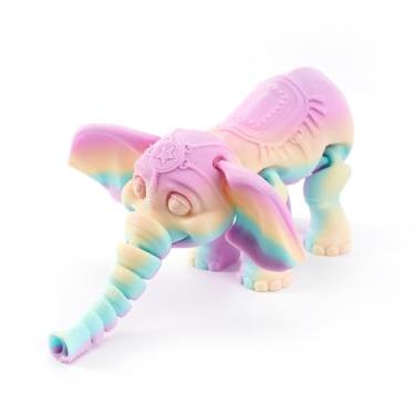Imagem de Estatueta colecionável de elefante de desenho animado arco-íris impresso em 3D para decoração de mesa executiva de escritório doméstico