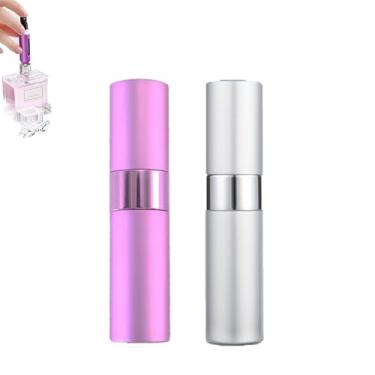 Imagem de Pacote com 2 frascos atomizadores de perfume de 8 ml para viagem, dispensador de colônia recarregável vazio, mini frasco atomizador portátil de perfume recarregável para homens e mulheres, Prata +