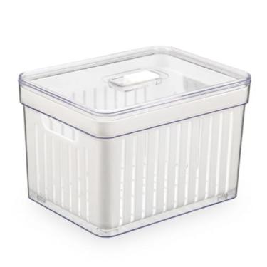Imagem de Kit Organizador de Geladeira 3,8 Litros Cesto Com Tampa Multiuso Alimentos Verduras Translúcido