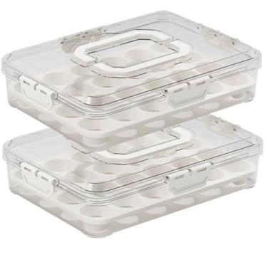 Imagem de 2PCS Caixa de Armazenamento para Geladeira Multiuso - Container Transparente Empilhável Alimentos Ovos Frutas Legumes Temperos Produtos Secos com Alça