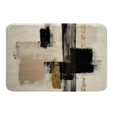 Imagem de Feelyou Tapetes de banheiro dourados pretos modernos minimalistas tapetes de banho microfibra linha geométrica acessórios de banheiro tapetes antiderrapantes 40,6 cm x 61 cm macio