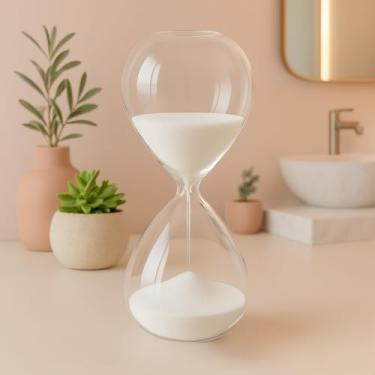 Imagem de Ampulheta de vidro, relógio decorativo, cronômetro de 15 minutos, adequado para mesas de escritório, salas de estar, etc., estilo moderno, decoração de escritório. (AREIA BRANCA LISA 15 MINUTOS)