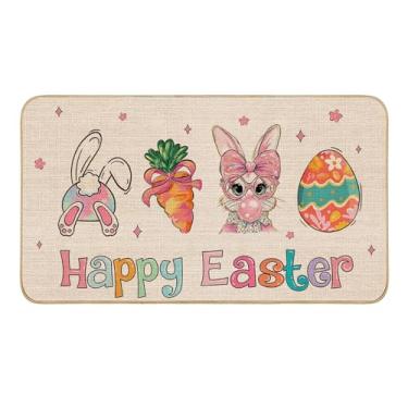 Imagem de Mocsicka Tapete de porta de Páscoa, tapete de porta feliz de Páscoa, decoração de chão de coelho, cenoura, para chão, desenho animado, ovo, decoração de casa, tapete de boas-vindas interno ou externo