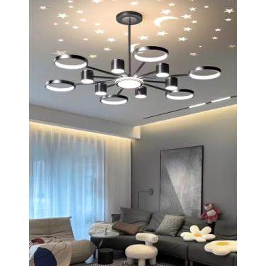 Imagem de Luminária de teto LED moderna para sala de estar, com iluminação regulável, cabeça giratória de 360°, controle remoto e efeito estrela, ideal para mesa de jantar, sala de estar e quarto (12+